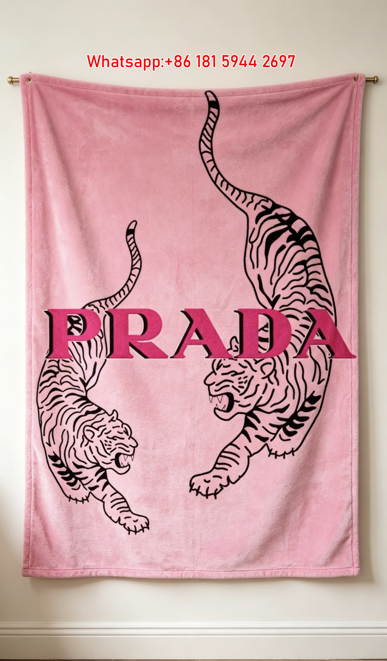 Prada Hot Pink Twin Tiger Print Flannel Throw Blanket IMG_2792